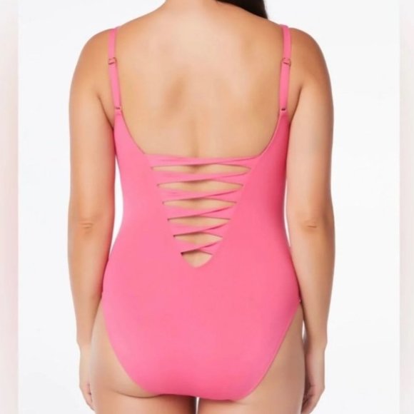 Bleu by Rod Beattie Beaded-Cutout One-Piece Swimsuit Rose Red Size 14 - Picture 13 of 14